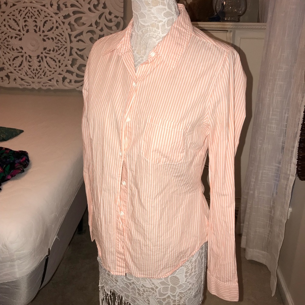 Pink & White Striped Button-down Medium
